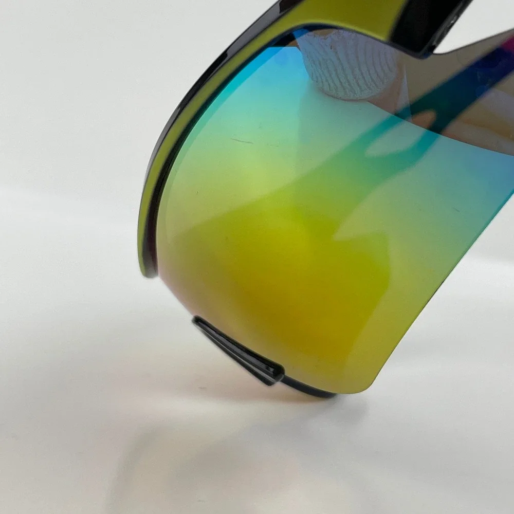 Mens Sport Wrap Sunglasses Black Neon Yellow Red Iridescent Mirrored Shield‎ Y2K